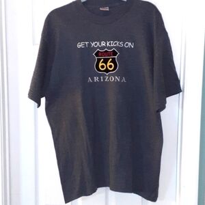 Mens Route 66 T-Shirt Gray Embroidered